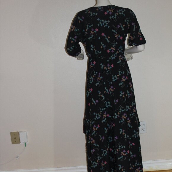 Sara Navon maxi dress black with geometric pattern 3/4 sleeves back zip sz Large - Picture 5 of 9